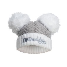 H682-G: Grey Chevron Hat w/Emb & Pom Poms (0-12 Months)